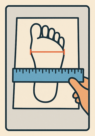 A ruler measuring the width of the foot